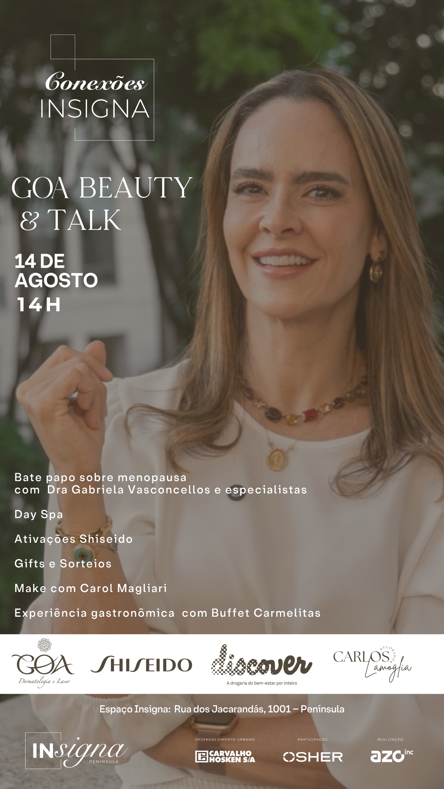 Espaço Insigna recebe evento sobre menopausa, saúde da pele e bem-estar com a dermatologista Gabriella Vasconcellos