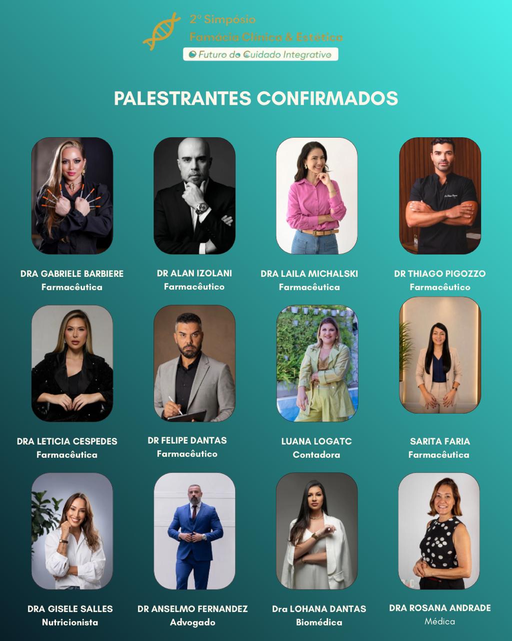 Palestrantes confirmados no 2º Simpósio de Farmácia Clínica e Estética Integrativas